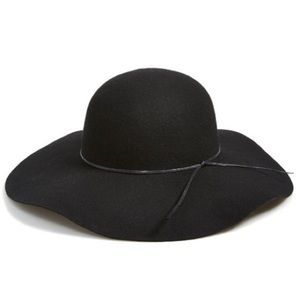BP Black Wool Wide Brim Felt Floppy Fedora Hat Ribbon Band One size